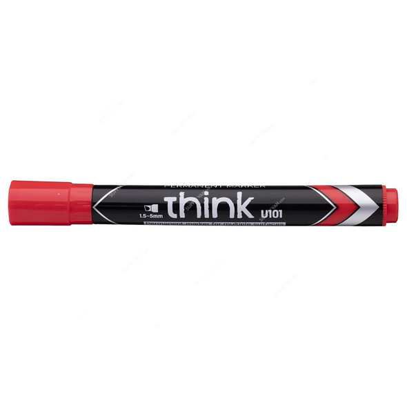 Deli Think Permanent Marker, EU10140, Chisel Tip, 1.5MM, Red, 12 Pcs/Pack