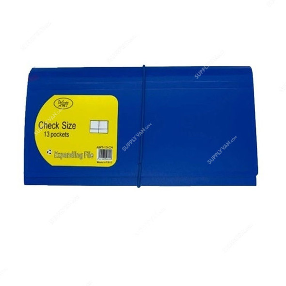 Deluxe Cheque Expanding File With Elastic Fastener, 13 Pockets, Blue