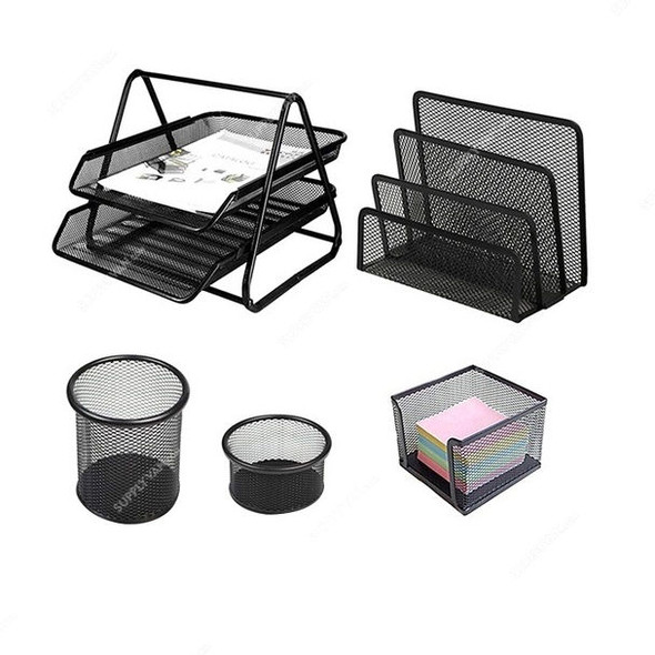 Deluxe Metal Mesh Office Desk Organizer Set, Black, 5 Pcs/Set