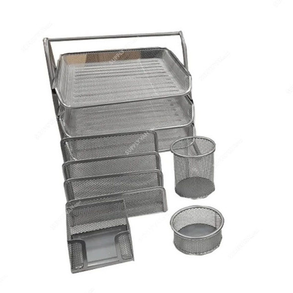 Deluxe Metal Mesh Office Desk Organizer Set, Grey, 5 Pcs/Set