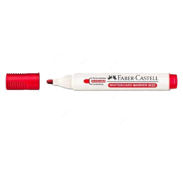 Faber-Castell Refillable Whiteboard Marker, W20, 2.25MM, Red, 10 Pcs/Pack