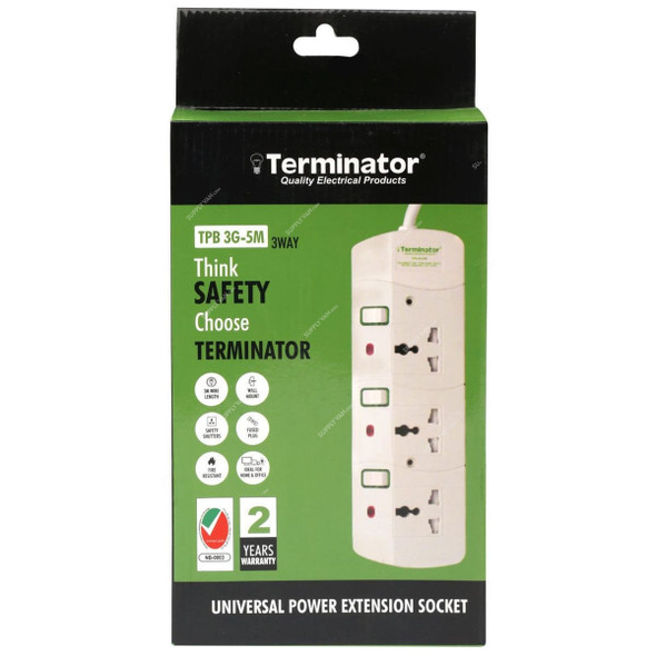Terminator Universal Power Extension Socket, TPB-3G, 3 Way, 3 Mtrs, 13A