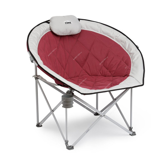 Core Equipment Oversized Padded Moon Outdoor Camping Folding Chair, SHGT-C-40142, Cherry Red