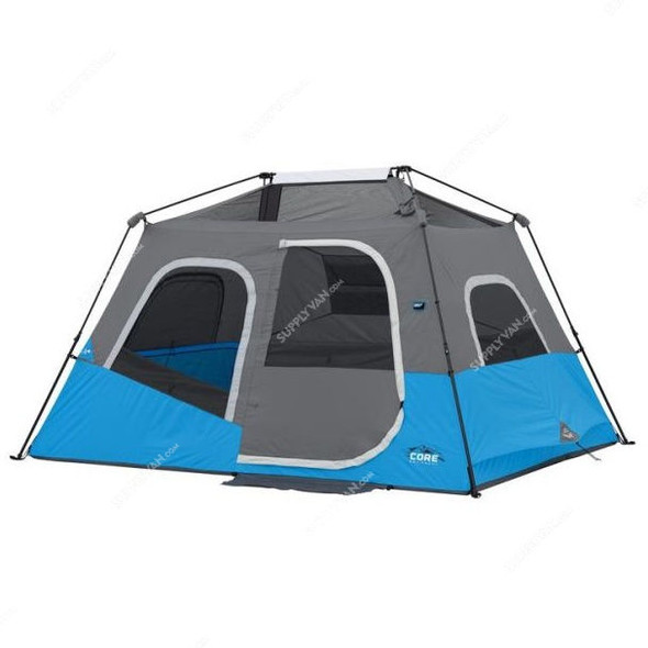 Core Equipment Lighted Instant Cabin Tent, SHGT-C-40156, 11 x 9 Feet, 6 Person, Grey/Blue