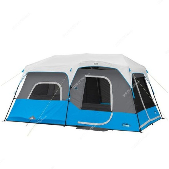 Core Equipment Lighted Instant Cabin Tent, SHGT-C-40062, 14 x 9 Feet, 9 Person, Grey/Blue