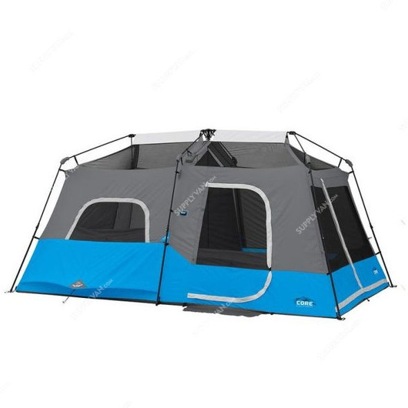 Core Equipment Lighted Instant Cabin Tent, SHGT-C-40062, 14 x 9 Feet, 9 Person, Grey/Blue