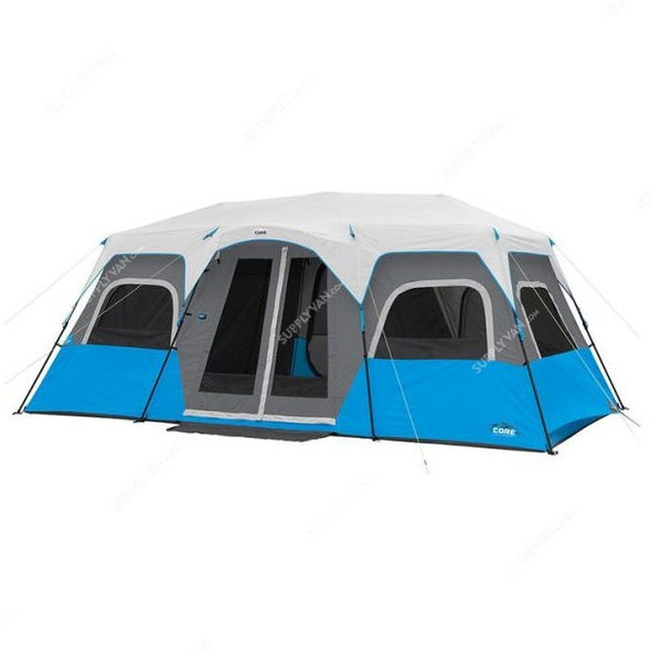 Core Equipment Lighted Instant Cabin Tent, SHGT-C-40064, 18 x 10 Feet, 12 Person, Grey/Blue