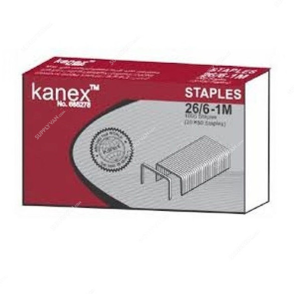 Kanex Stapler Pin, 685278, 26/6-1M, Silver, 1000 Pcs/Pack