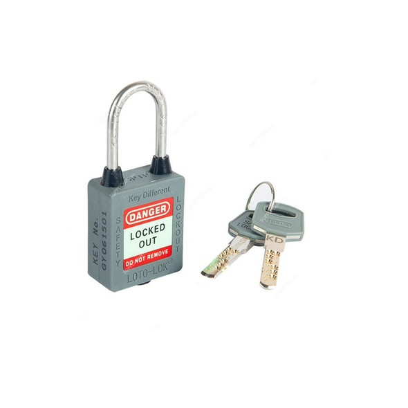 Loto-Lok Three Point Traceability Lockout Padlock, 3PTPGYKDR40, Nylon and Stainless Steel, 40 x 5MM, Grey