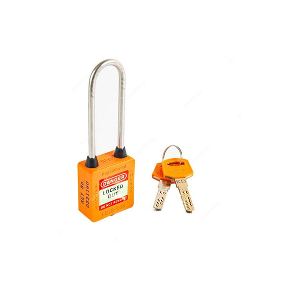 Loto-Lok Three Point Traceability Lockout Padlock, 3PTPOKDL80, Nylon and Stainless Steel, 80 x 5MM, Orange