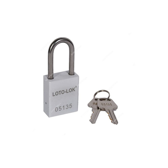 Loto-Lok Lockout Padlock, PD-ALWHKDS38, Aluminium and Stainless Steel, 38 x 6MM, White