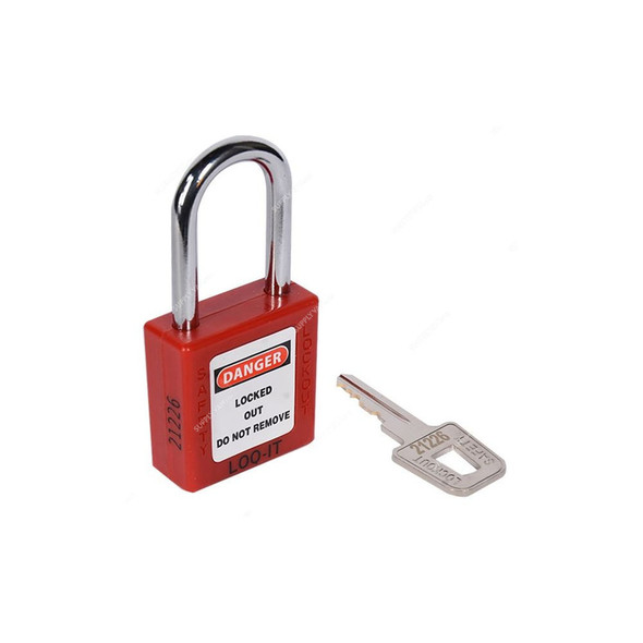 Loq-It Contractor Lockout Padlock, PD-LQRDKDS38, Nylon and Chrome Plated Steel, 38 x 6MM, Red