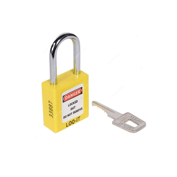 Loq-It Contractor Lockout Padlock, PD-LQYLKDS38, Nylon and Chrome Plated Steel, 38 x 6MM, Yellow