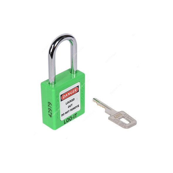 Loq-It Contractor Lockout Padlock, PD-LQGNKDS38, Nylon and Chrome Plated Steel, 38 x 6MM, Green