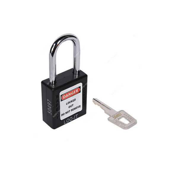 Loq-It Contractor Lockout Padlock, PD-LQBKKDS38, Nylon and Chrome Plated Steel, 38 x 6MM, Black