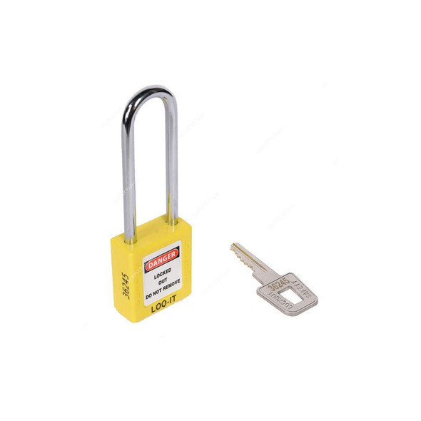 Loq-It Contractor Lockout Padlock, PD-LQYLKDS76, Nylon and Chrome Plated Steel, 76 x 6MM, Yellow