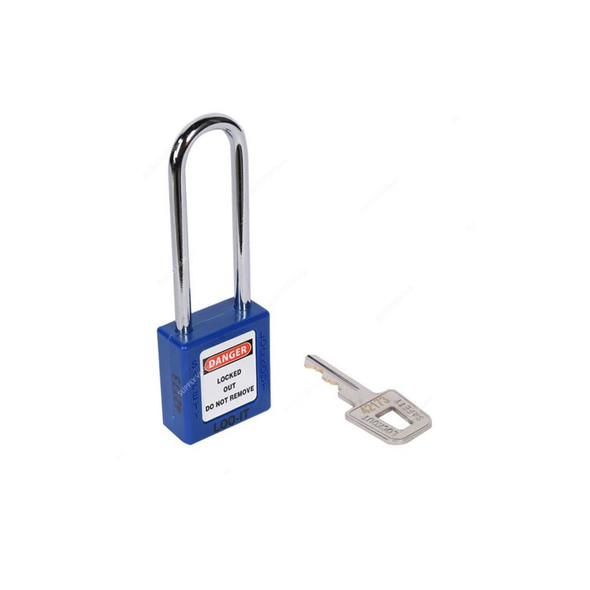 Loq-It Contractor Lockout Padlock, PD-LQBLKDS76, Nylon and Chrome Plated Steel, 76 x 6MM, Blue