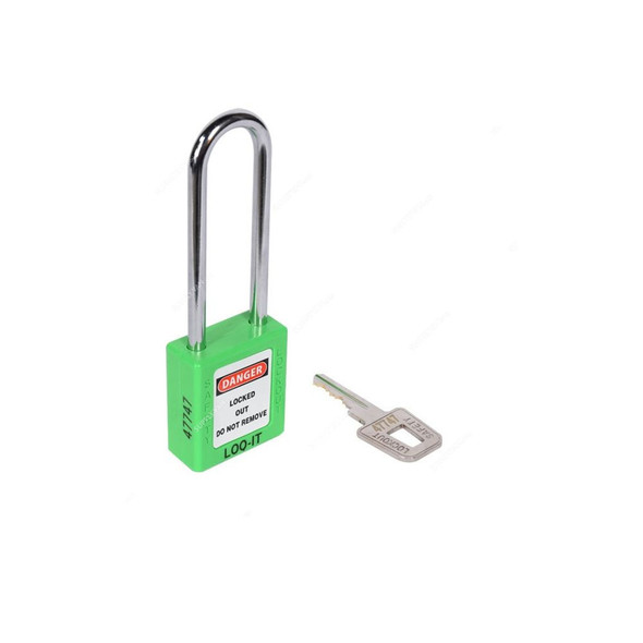 Loq-It Contractor Lockout Padlock, PD-LQGNKDS76, Nylon and Chrome Plated Steel, 76 x 6MM, Green