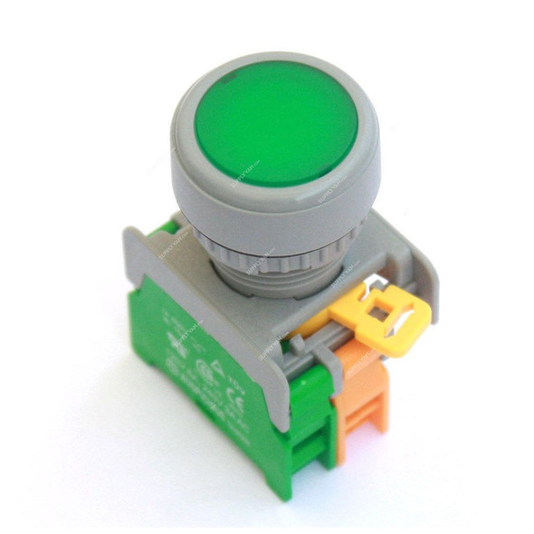 Auspicious Latching Type Illuminated Push Button Switch, GPFL-LXB, Flat Head, 220V, 22MM, Green