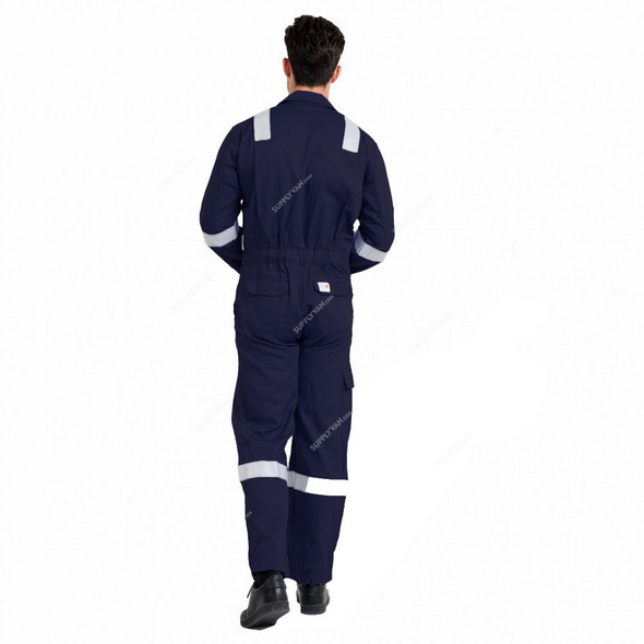 Prime Captain Flame Retardant Coverall With Reflective Tape, F1023, 100% Cotton, L, Navy Blue