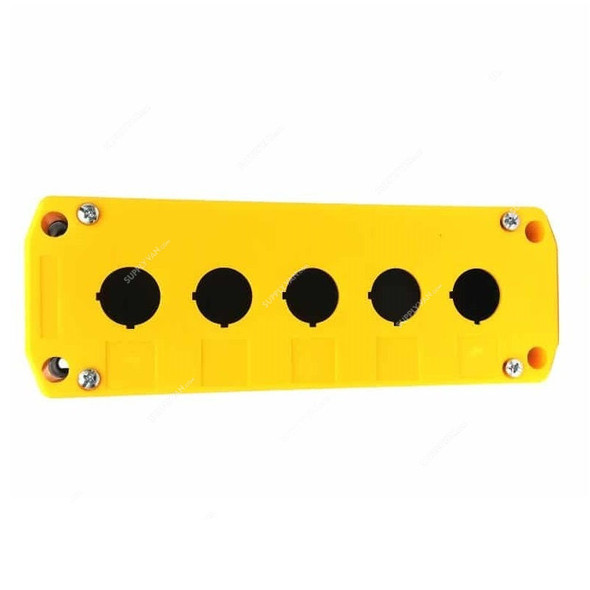 Latching Button Control Box, 5 Hole, Yellow