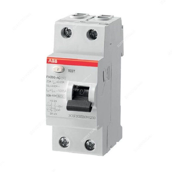 Abb Residual Current Circuit Breaker, FH202-40A-0-10-2P, 2P, 100mA, 40A