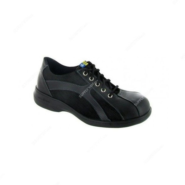 Mellow Walk Women Sneaker Safety Shoes, DAISY-420092, Leather, Size37.5, Black