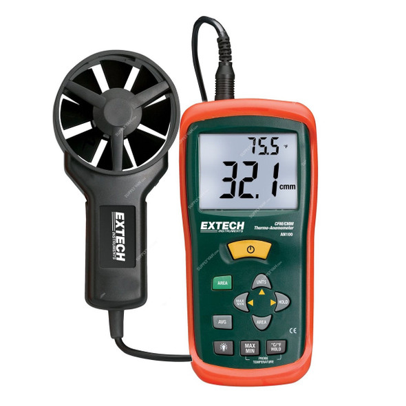 Extech CFM/CMM Mini Thermo-Anemometer, AN100, 0.40 to 30.00 Mtr/sec