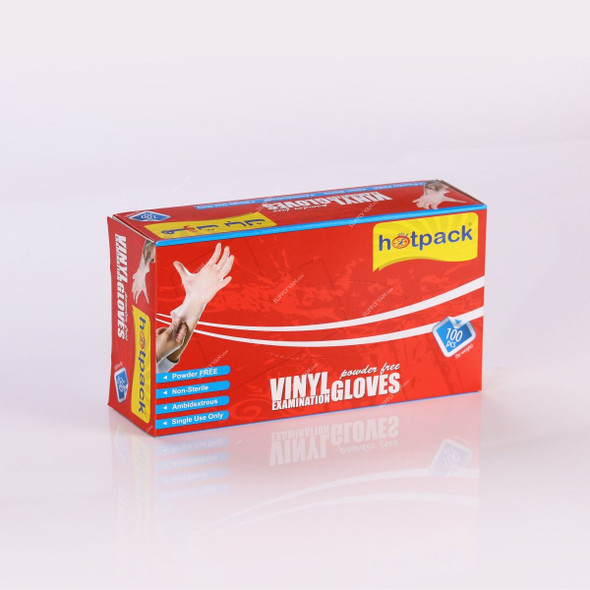 Hotpack Powder Free Vinyl Disposable Gloves, M, 100 Pcs/Box