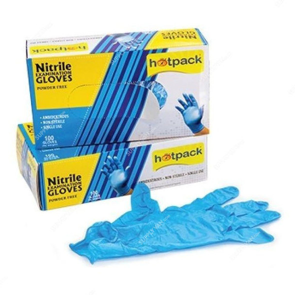 Hotpack Powder Free Nitrile Gloves, M, Blue, 100 Pcs/Box