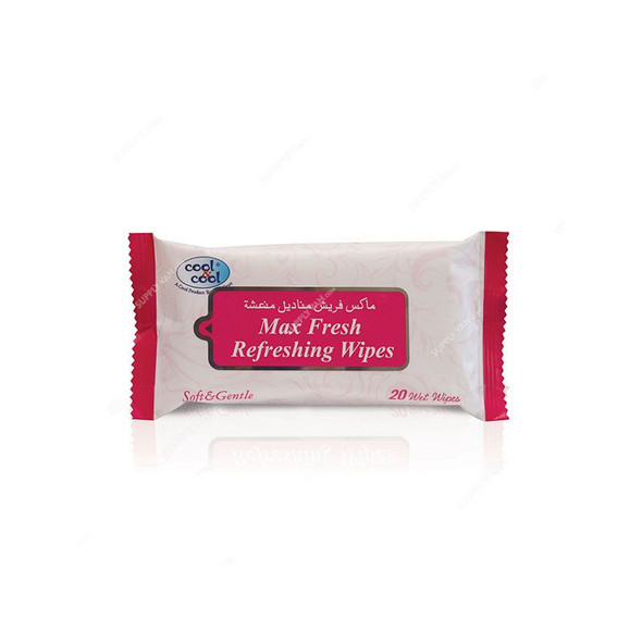 Cool and Cool Max Fresh Refreshing Wipes, White, 20 Pcs/Pack