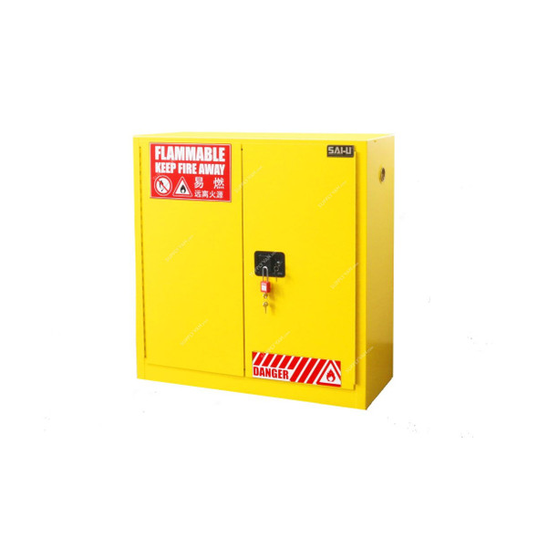 SAI-U Flammable Safety Cabinet, SC0030Y, Double Door, 30 Gallon, Yellow
