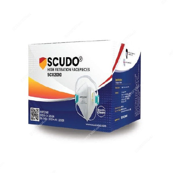 Scudo FFP 2 High Filtration Respiratory Mask, SC-02010, White, 10 Pcs/Pack