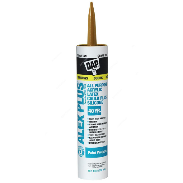 Dap Acrylic Latex Caulk With Silicone, 18120, Alex Plus, 10.1 Oz, Brown