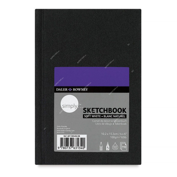 Daler Rowney Simply Sketchbook, 481100406, 100 GSM, 110 Sheets, 102 x 153MM, White