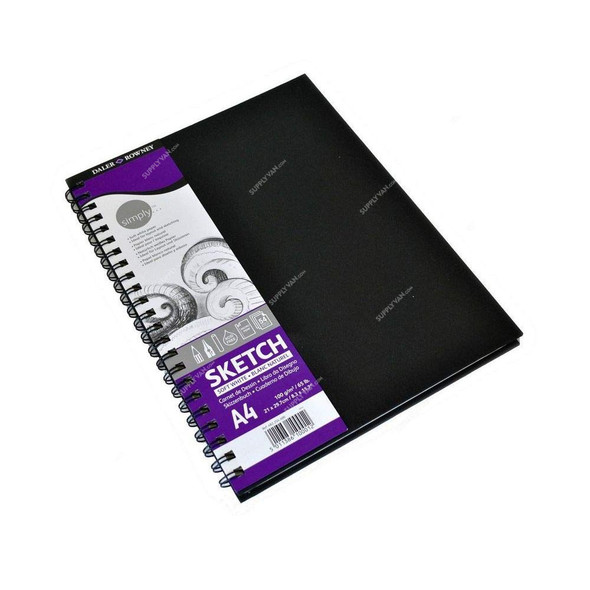 Daler Rowney Simply Spiral Sketchbook, 481500811, A4, 100 GSM, 54 Sheets, 210 x 297MM, White