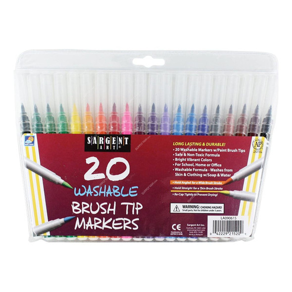 Sargent Art Washable Brush Tip Marker Set, SA22-1520, 20 Pcs/Set