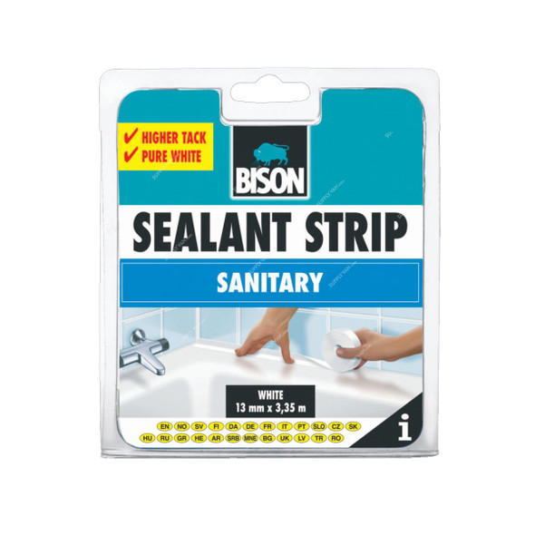 Bison Sealant Strip, 6302090, 3.35 Mtrs x 13MM, White