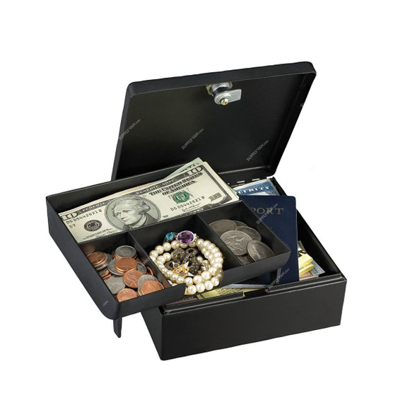 Master Lock Cash Box with 4 Compartment Tray, ML7143D, Steel, Black