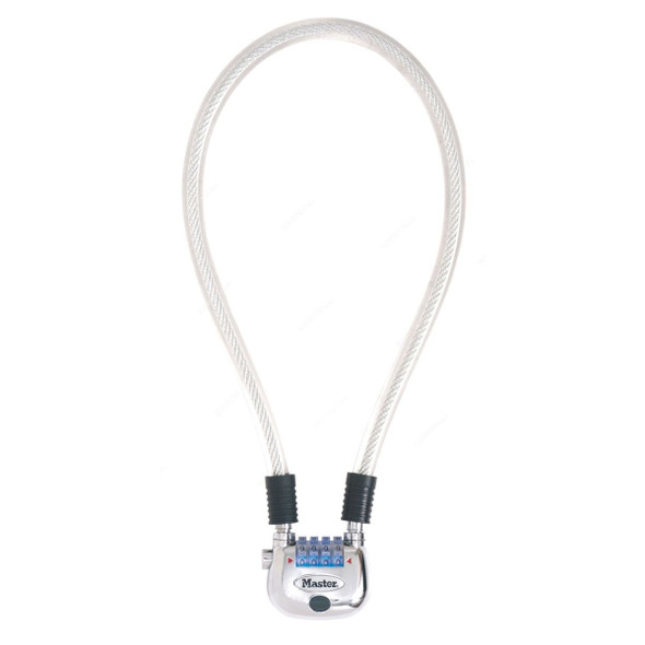Master Lock Cable With Code Lock, ML8213EURDPRO, Braided Steel, 60CM x 12MM, Transparent
