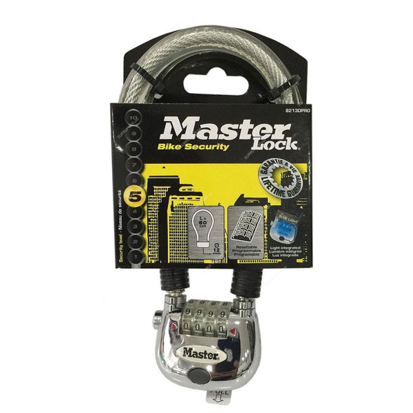 Master Lock Cable With Code Lock, ML8213EURDPRO, Braided Steel, 60CM x 12MM, Transparent