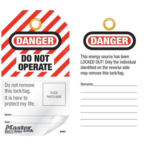 Master Lock Danger Do Not Operate Photo ID Safety Tag, MLS4801, Polypropylene, 12 Pcs/Pack