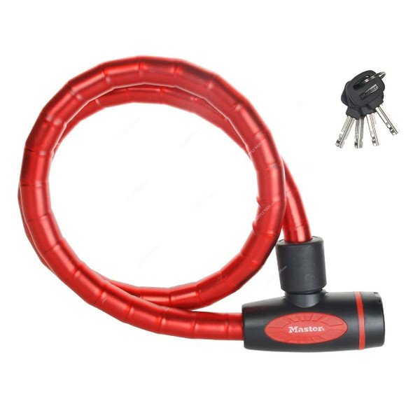 Master Lock Keyed Armoured Cable Lock, 8228EURDPRO, Vinyl and Steel, 1 Mtr x 18MM, Red