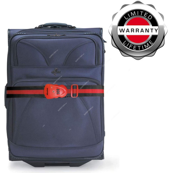 Master Lock Combination Luggage Strap, 4702EURDRED, 2 Mtrs x 5CM, 3 Digit, Red/Dark Grey