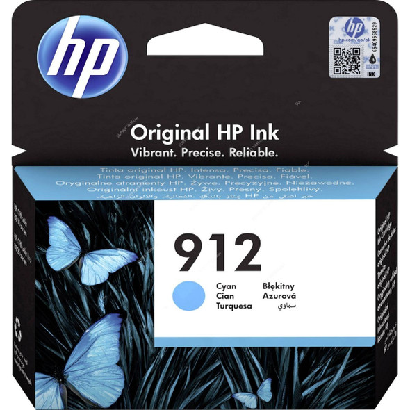 HP Original Ink Cartridge, 3YL77AE, 912, 8.29ML, 315 Pages, Cyan