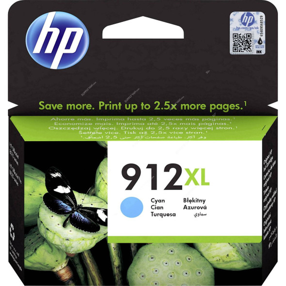 HP High Yield Original Ink Cartridge, 3YL81AE, 912XL, 9.9ML, 825 Pages, Cyan