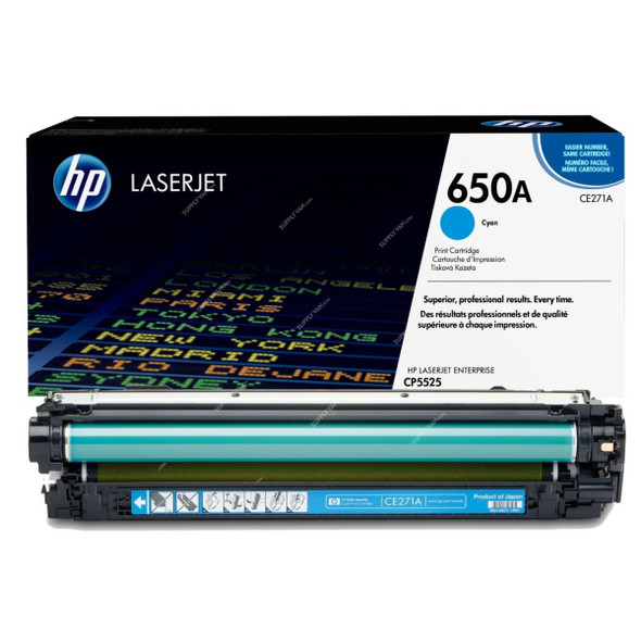 HP Original LaserJet Toner Cartridge, CE271A, 650A, 15000 Pages, Cyan