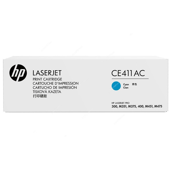 HP Contract LaserJet Print Toner Cartridge, CE411AC, 305A, 2600 Pages, Cyan