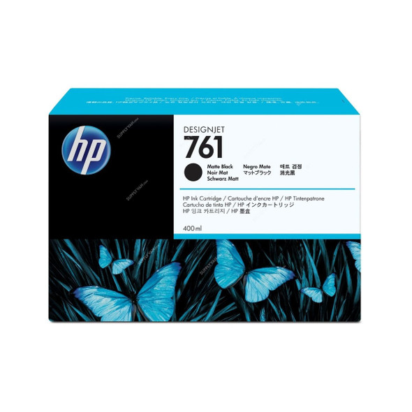 HP DesignJet Ink Cartridge, CM991A, 761, 400ML, Matte Black