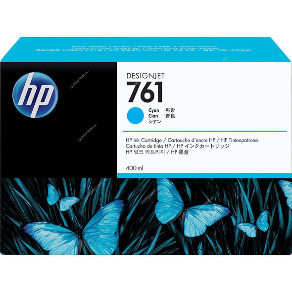 HP DesignJet Ink Cartridge, CM994A, 761, 400ML, Cyan